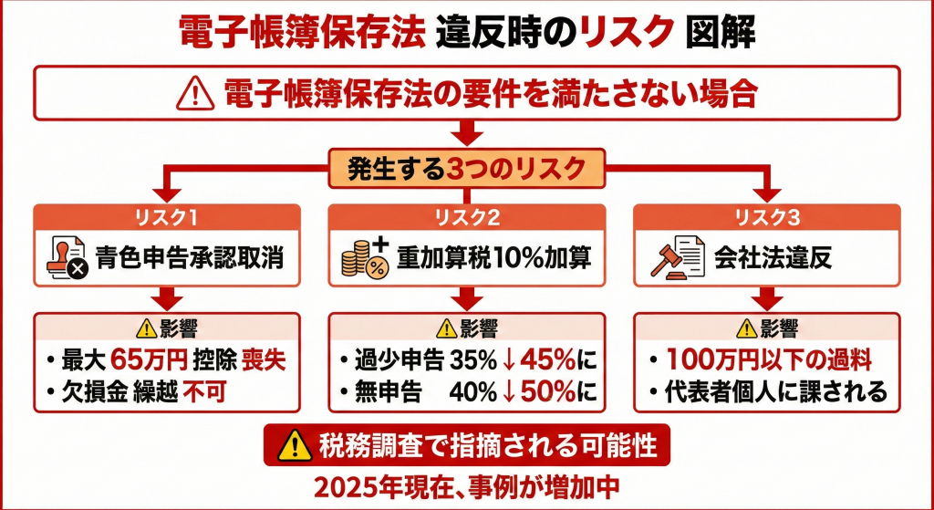 電子帳簿保存法 違反時のリスク 図解
