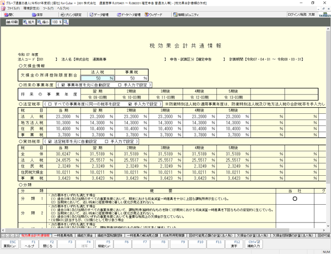 税効果会計共通情報イメージ