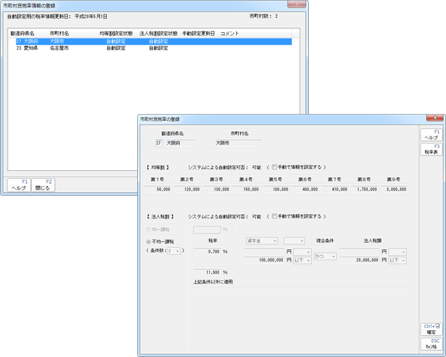 地方税率の登録画面イメージ